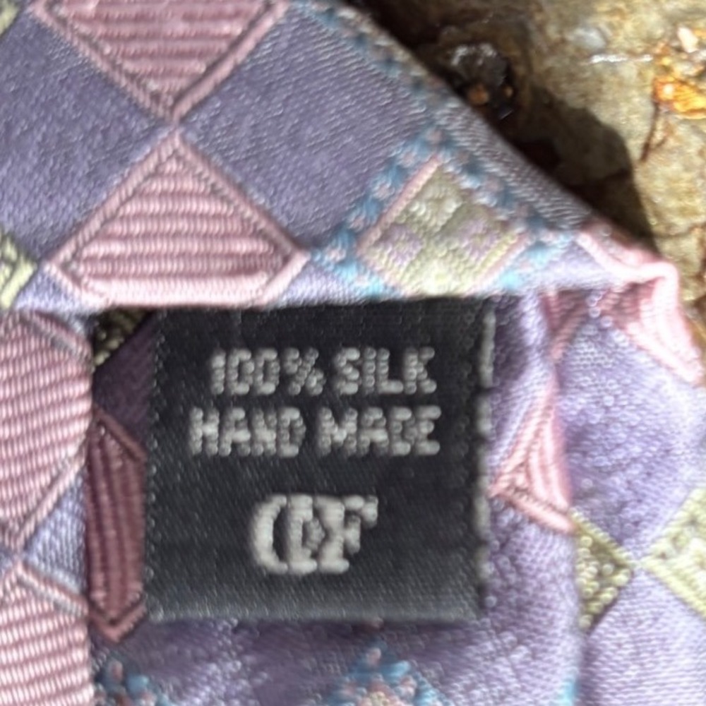 Daniel De Fasson Mens‎ Silk Necktie Gray Pink Green Check Pattern Tie Vintage - Picture 5 of 13